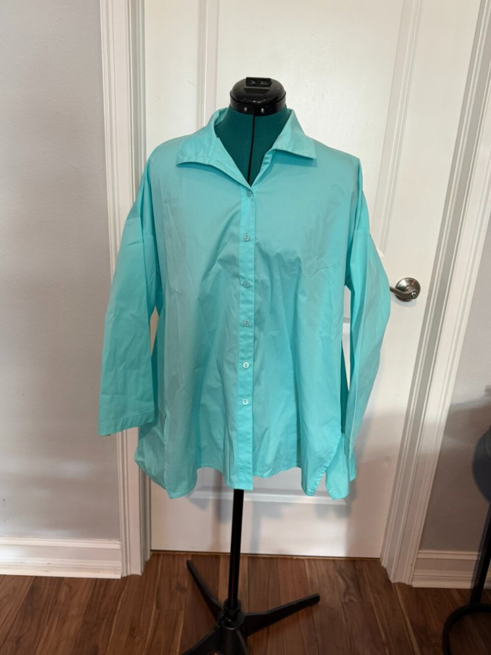 Stella Carakasi Women Shirt Cotton Blend Teal Blue Button Down